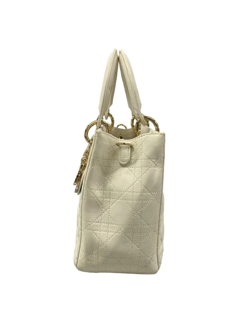 Dior Handbag Lady Bag White Gold Leather